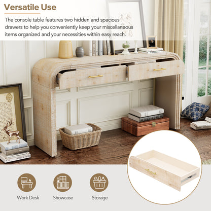 TREXM Unique Retro Silhouette Console Table with Open Style, Two Top Drawers for Entrance, Dinning Room, Living Room (Natural Wood Wash) - 1st Choice Furniture Direct