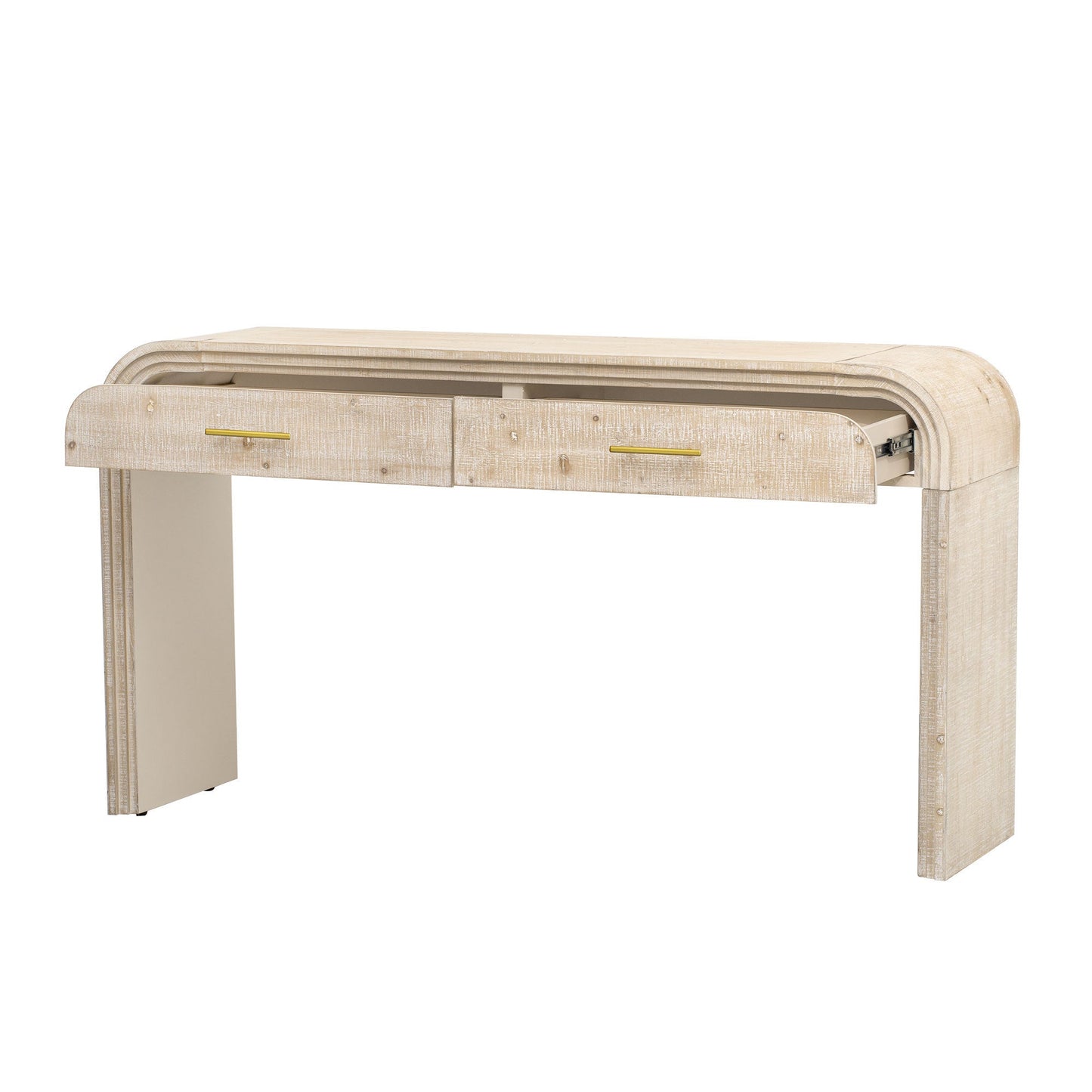 TREXM Unique Retro Silhouette Console Table with Open Style, Two Top Drawers for Entrance, Dinning Room, Living Room (Natural Wood Wash) - 1st Choice Furniture Direct