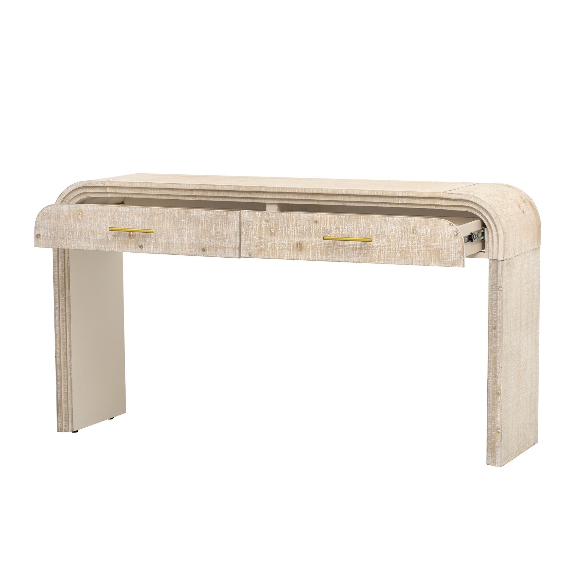 TREXM Unique Retro Silhouette Console Table with Open Style, Two Top Drawers for Entrance, Dinning Room, Living Room (Natural Wood Wash) - 1st Choice Furniture Direct
