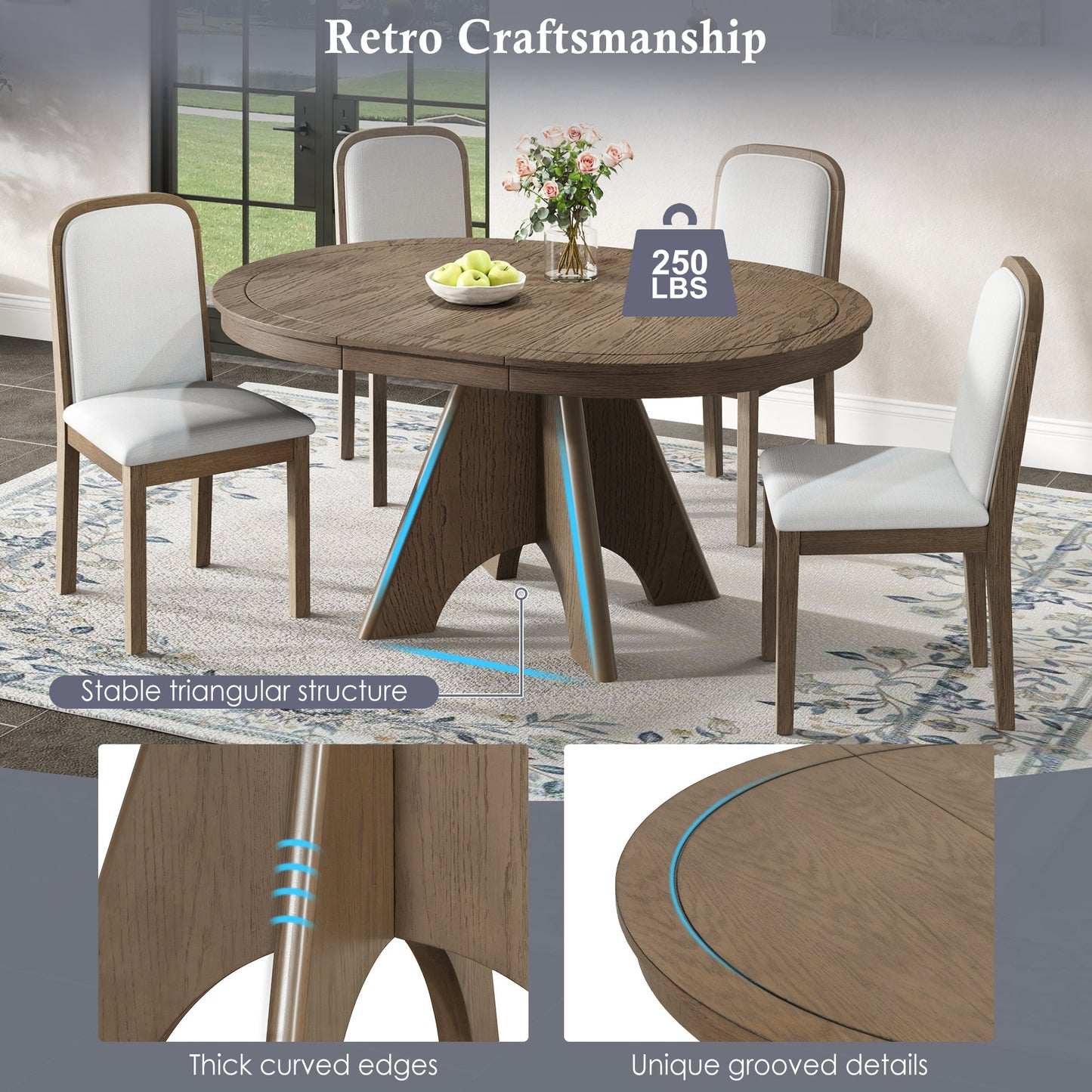 TREXM Vintage Extendable Dining Table for 4 - 6, 42 to 58 - Inch Rustic Farmhouse Kitchen Table with Distressed Finish and Sturdy Crossed Legs (Espresso) - 1st Choice Furniture Direct