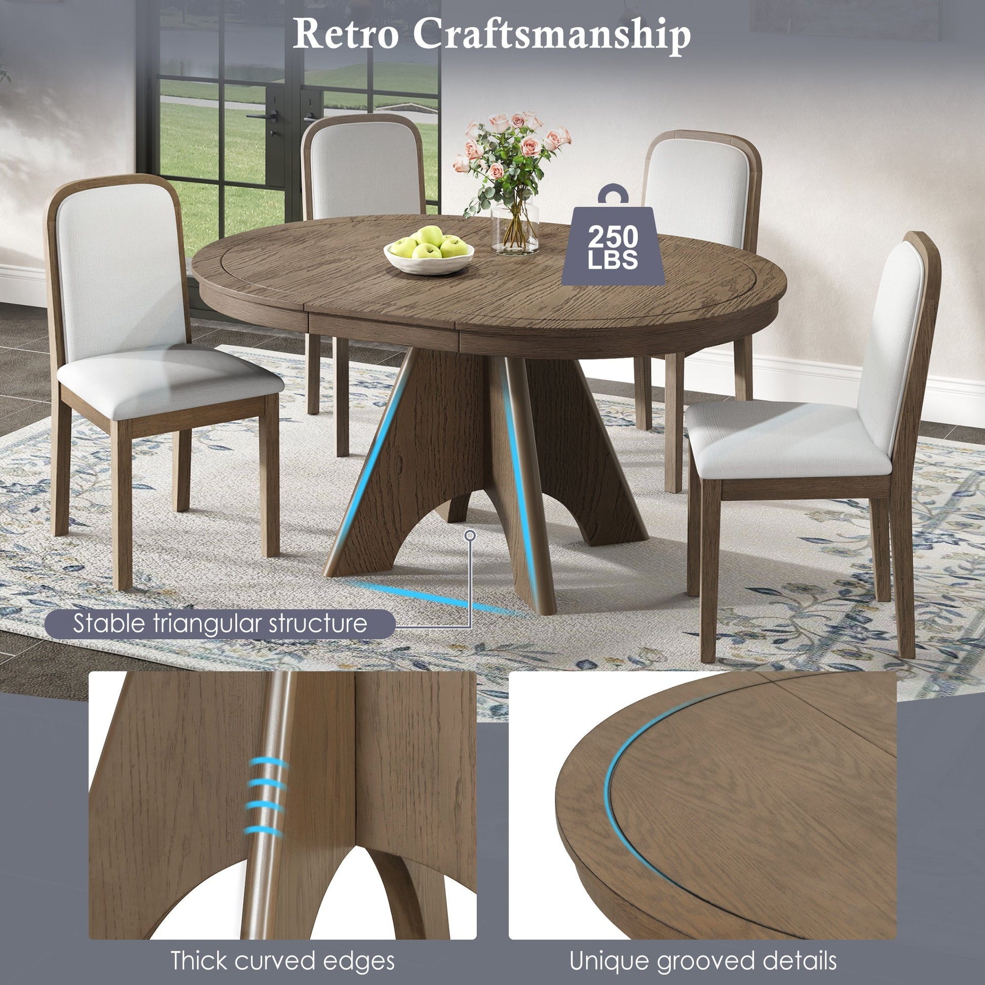 TREXM Vintage Extendable Dining Table for 4 - 6, 42 to 58 - Inch Rustic Farmhouse Kitchen Table with Distressed Finish and Sturdy Crossed Legs (Espresso) - 1st Choice Furniture Direct