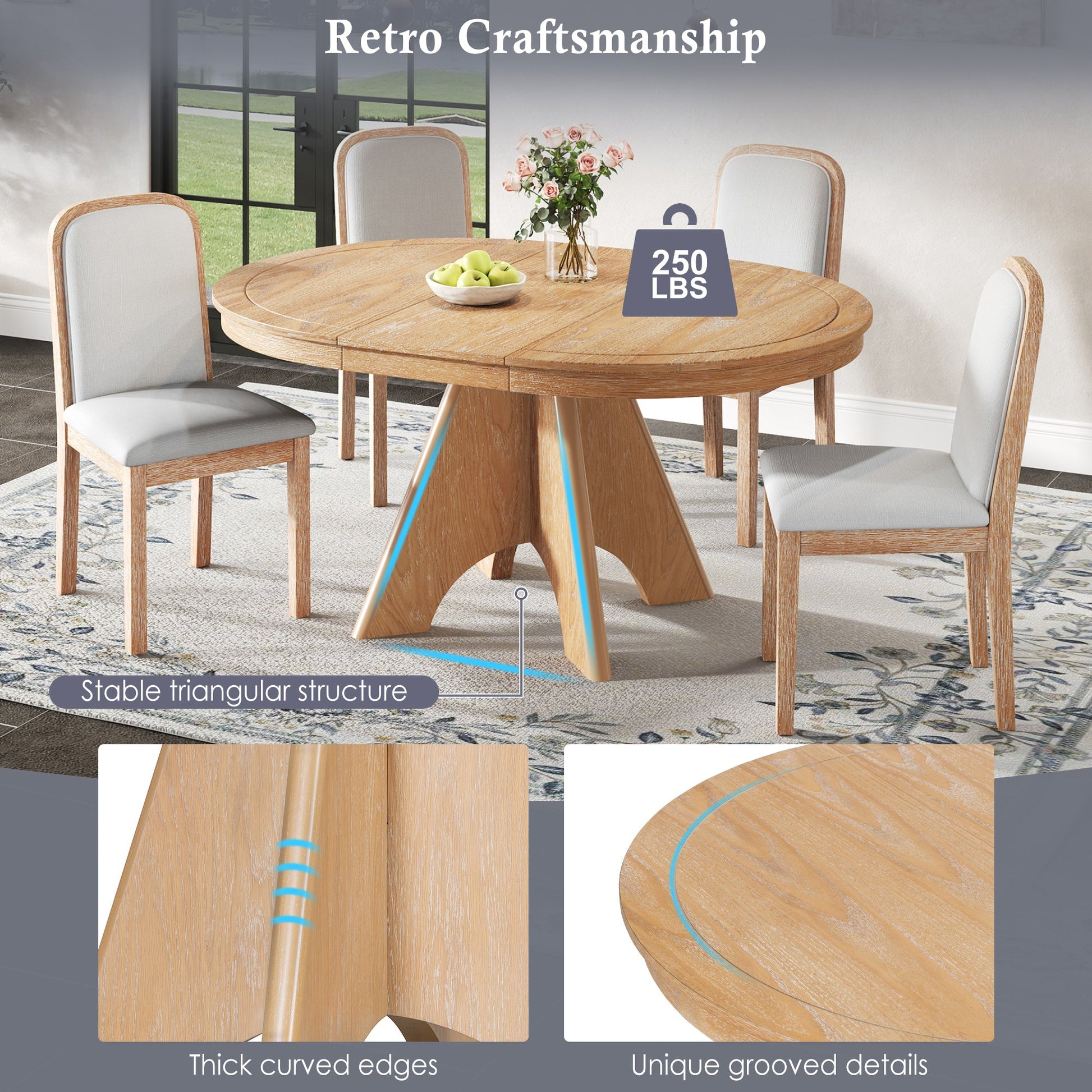 TREXM Vintage Extendable Dining Table for 4 - 6, 42 to 58 - Inch Rustic Farmhouse Kitchen Table with Distressed Finish and Sturdy Crossed Legs (Natural Wood Wash) - 1st Choice Furniture Direct