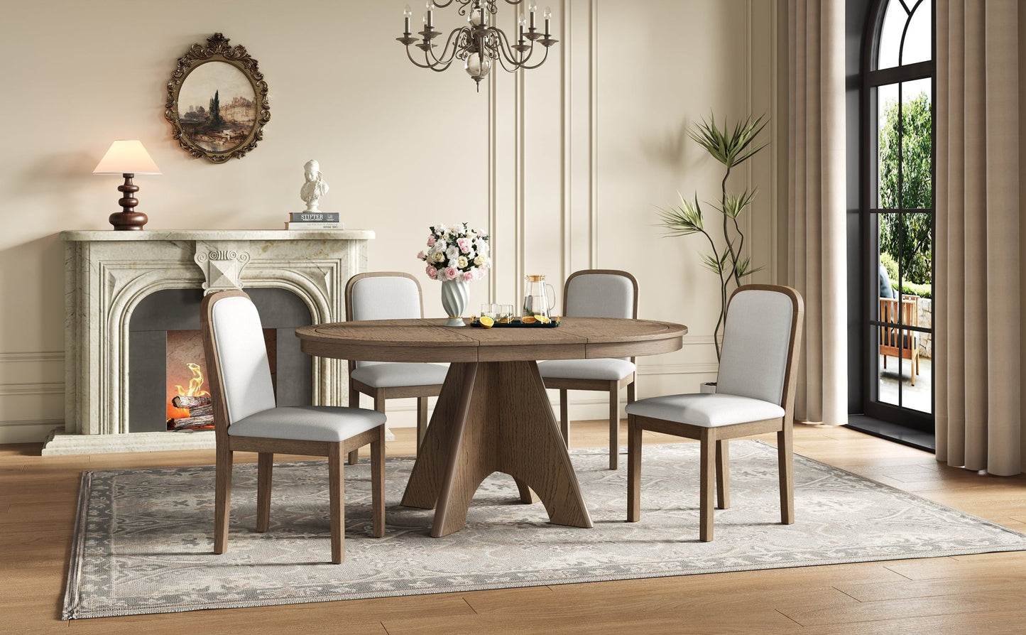 TREXM Vintage Extendable Dining Table Set for 4 - 6 with 4 Upholstered Chairs, 42 to 58 - Inch Rustic Farmhouse Kitchen Table Set with Distressed Finish for Dining Room and Kitchen (Espresso) - 1st Choice Furniture Direct