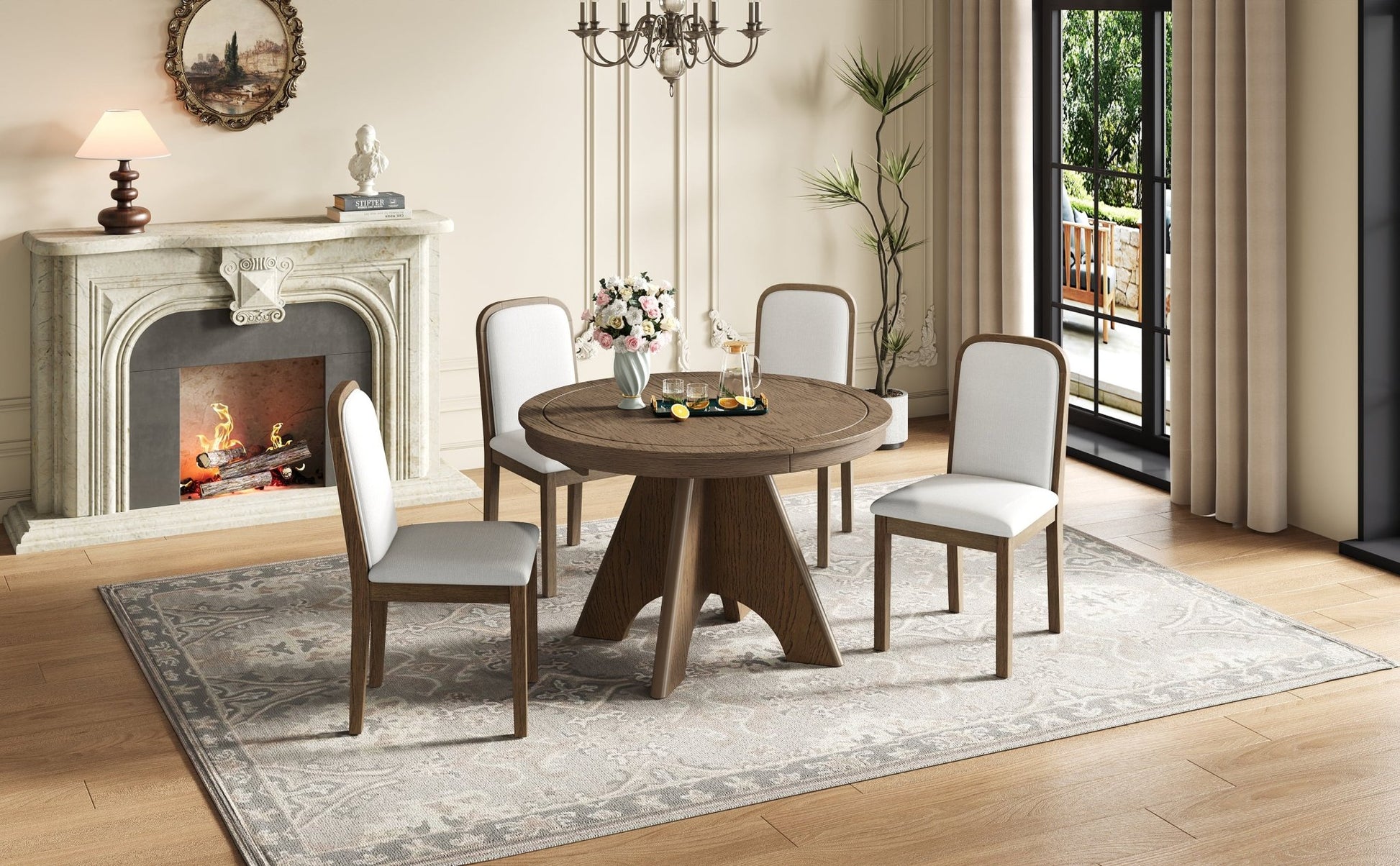 TREXM Vintage Extendable Dining Table Set for 4 - 6 with 4 Upholstered Chairs, 42 to 58 - Inch Rustic Farmhouse Kitchen Table Set with Distressed Finish for Dining Room and Kitchen (Espresso) - 1st Choice Furniture Direct