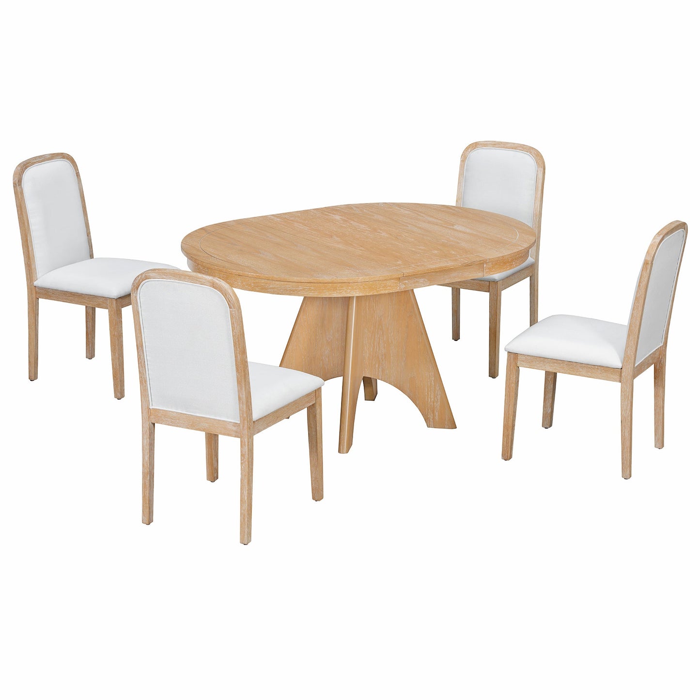 TREXM Vintage Extendable Dining Table Set for 4 - 6 with 4 Upholstered Chairs, 42 to 58 - Inch Rustic Farmhouse Kitchen Table Set with Distressed Finish for Dining Room and Kitchen (Natural Wood Wash) - 1st Choice Furniture Direct