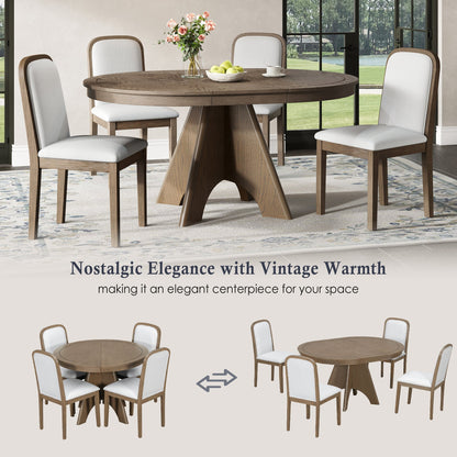TREXM Vintage Extendable Dining Table Set for 4 - 6 with 4 Upholstered Chairs, 42 to 58 - Inch Rustic Farmhouse Kitchen Table Set with Distressed Finish for Dining Room and Kitchen (Espresso) - 1st Choice Furniture Direct