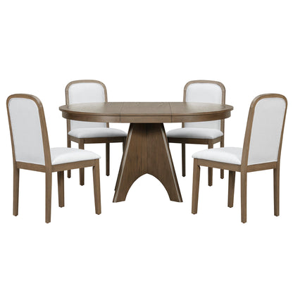 TREXM Vintage Extendable Dining Table Set for 4 - 6 with 4 Upholstered Chairs, 42 to 58 - Inch Rustic Farmhouse Kitchen Table Set with Distressed Finish for Dining Room and Kitchen (Espresso) - 1st Choice Furniture Direct