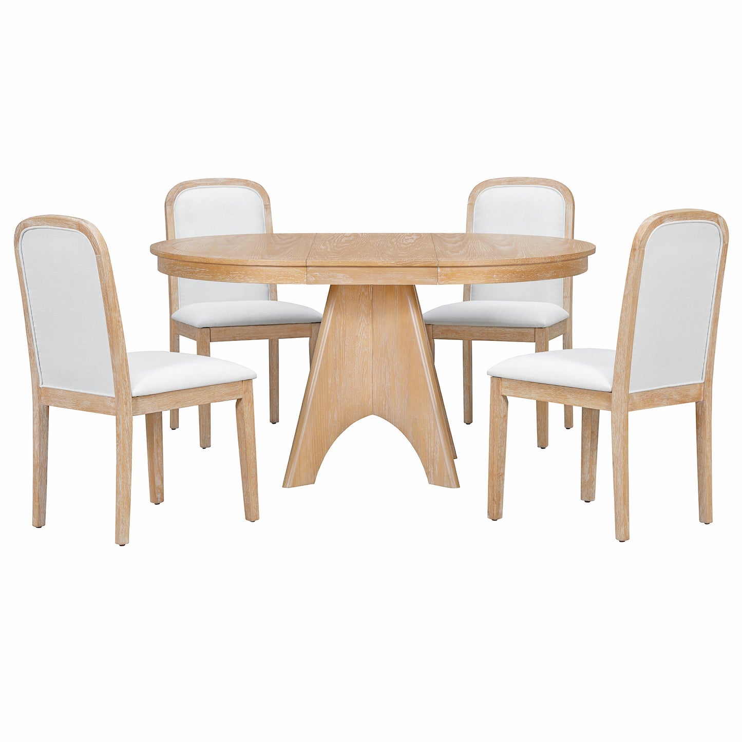 TREXM Vintage Extendable Dining Table Set for 4 - 6 with 4 Upholstered Chairs, 42 to 58 - Inch Rustic Farmhouse Kitchen Table Set with Distressed Finish for Dining Room and Kitchen (Natural Wood Wash) - 1st Choice Furniture Direct