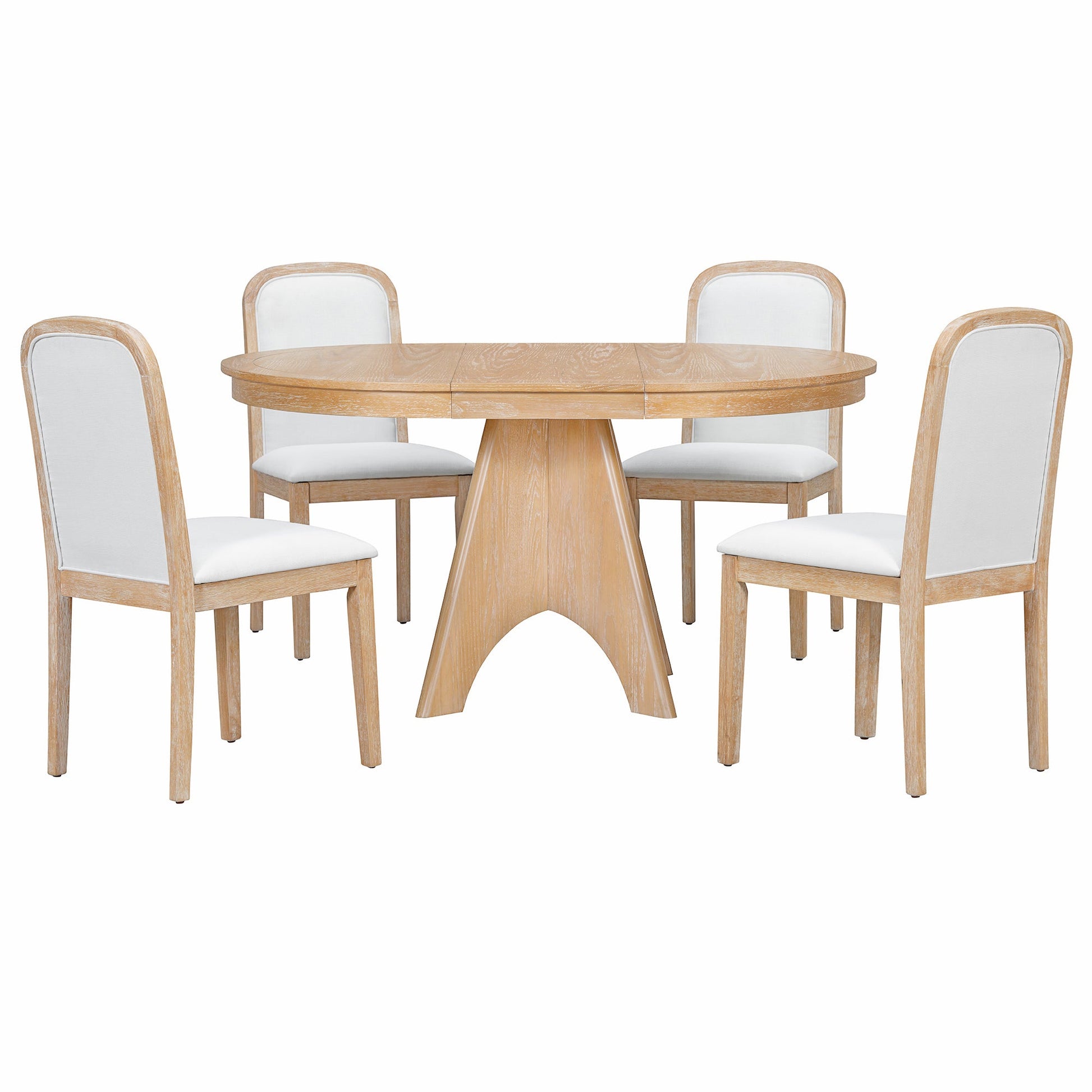 TREXM Vintage Extendable Dining Table Set for 4 - 6 with 4 Upholstered Chairs, 42 to 58 - Inch Rustic Farmhouse Kitchen Table Set with Distressed Finish for Dining Room and Kitchen (Natural Wood Wash) - 1st Choice Furniture Direct