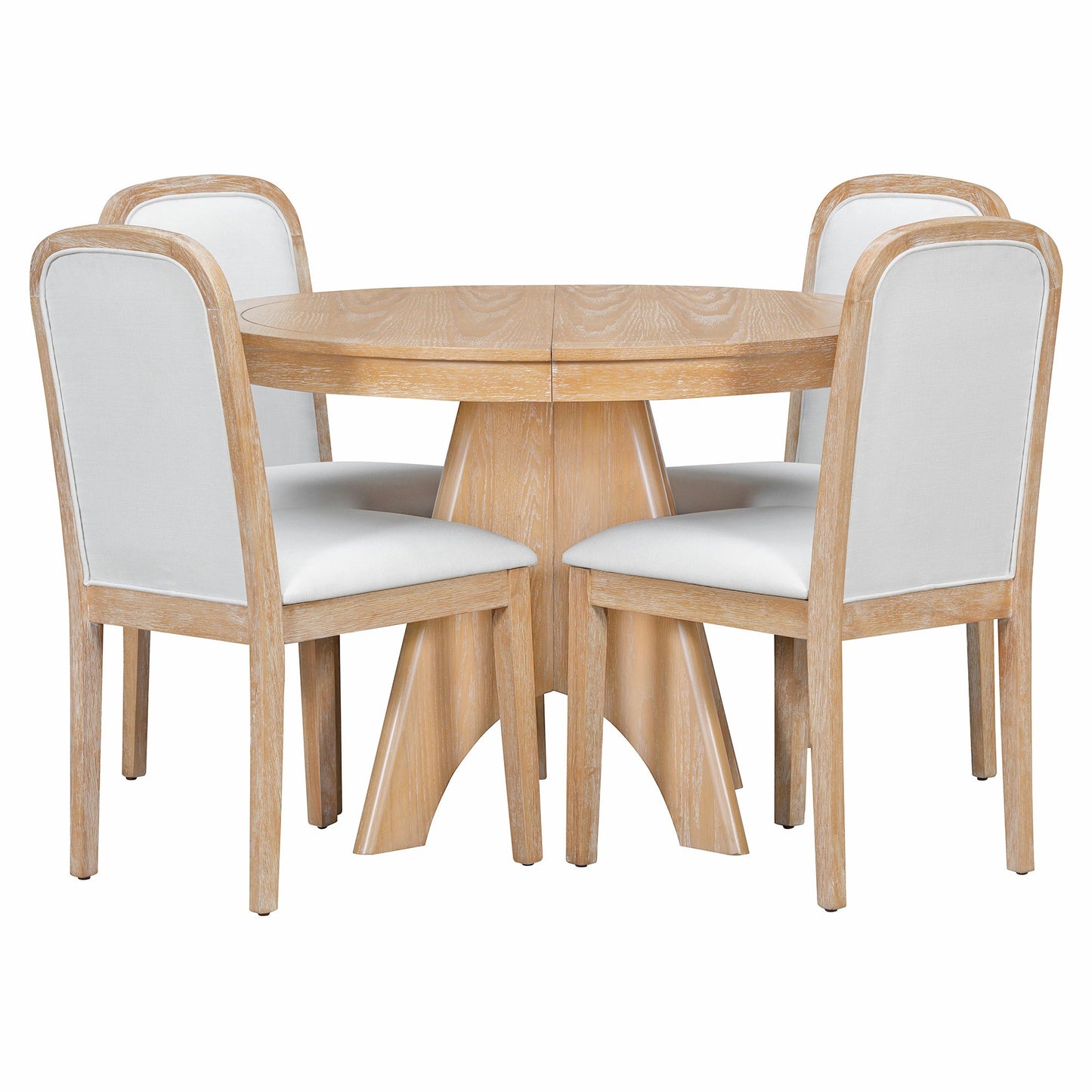 TREXM Vintage Extendable Dining Table Set for 4 - 6 with 4 Upholstered Chairs, 42 to 58 - Inch Rustic Farmhouse Kitchen Table Set with Distressed Finish for Dining Room and Kitchen (Natural Wood Wash) - 1st Choice Furniture Direct