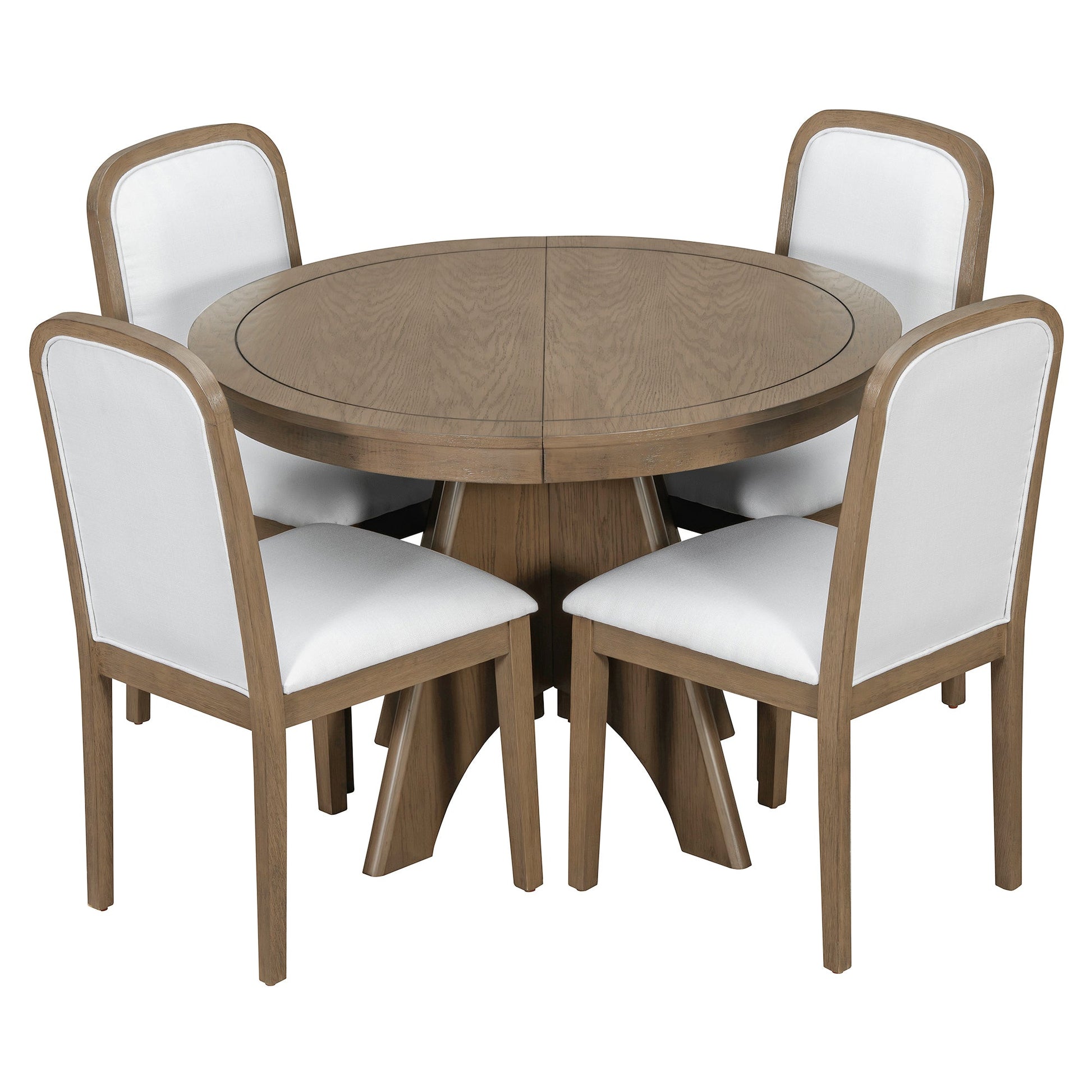 TREXM Vintage Extendable Dining Table Set for 4 - 6 with 4 Upholstered Chairs, 42 to 58 - Inch Rustic Farmhouse Kitchen Table Set with Distressed Finish for Dining Room and Kitchen (Espresso) - 1st Choice Furniture Direct