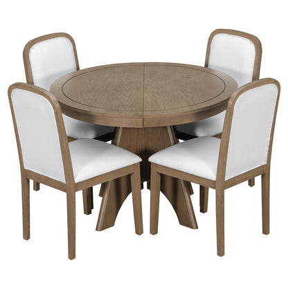 TREXM Vintage Extendable Dining Table Set for 4 - 6 with 4 Upholstered Chairs, 42 to 58 - Inch Rustic Farmhouse Kitchen Table Set with Distressed Finish for Dining Room and Kitchen (Espresso) - 1st Choice Furniture Direct