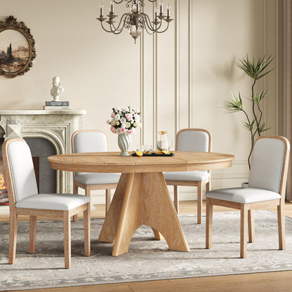 TREXM Vintage Extendable Dining Table Set for 4 - 6 with 4 Upholstered Chairs, 42 to 58 - Inch Rustic Farmhouse Kitchen Table Set with Distressed Finish for Dining Room and Kitchen (Natural Wood Wash) - 1st Choice Furniture Direct