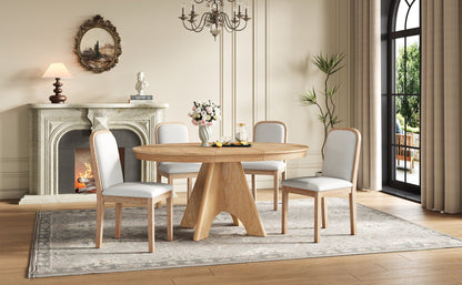 TREXM Vintage Extendable Dining Table Set for 4 - 6 with 4 Upholstered Chairs, 42 to 58 - Inch Rustic Farmhouse Kitchen Table Set with Distressed Finish for Dining Room and Kitchen (Natural Wood Wash) - 1st Choice Furniture Direct