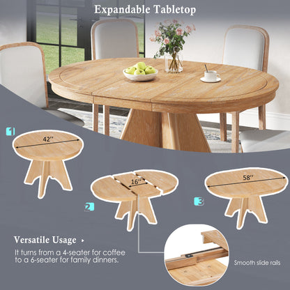 TREXM Vintage Extendable Dining Table Set for 4 - 6 with 4 Upholstered Chairs, 42 to 58 - Inch Rustic Farmhouse Kitchen Table Set with Distressed Finish for Dining Room and Kitchen (Natural Wood Wash) - 1st Choice Furniture Direct