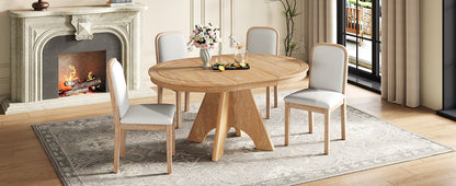 TREXM Vintage Extendable Dining Table Set for 4 - 6 with 4 Upholstered Chairs, 42 to 58 - Inch Rustic Farmhouse Kitchen Table Set with Distressed Finish for Dining Room and Kitchen (Natural Wood Wash) - 1st Choice Furniture Direct