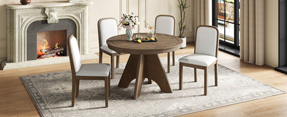 TREXM Vintage Extendable Dining Table Set for 4 - 6 with 4 Upholstered Chairs, 42 to 58 - Inch Rustic Farmhouse Kitchen Table Set with Distressed Finish for Dining Room and Kitchen (Espresso) - 1st Choice Furniture Direct