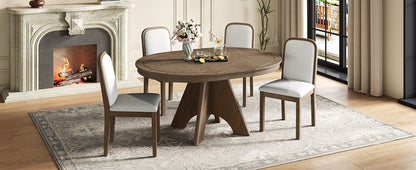 TREXM Vintage Extendable Dining Table Set for 4 - 6 with 4 Upholstered Chairs, 42 to 58 - Inch Rustic Farmhouse Kitchen Table Set with Distressed Finish for Dining Room and Kitchen (Espresso) - 1st Choice Furniture Direct