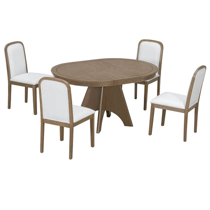 TREXM Vintage Extendable Dining Table Set for 4 - 6 with 4 Upholstered Chairs, 42 to 58 - Inch Rustic Farmhouse Kitchen Table Set with Distressed Finish for Dining Room and Kitchen (Espresso) - 1st Choice Furniture Direct