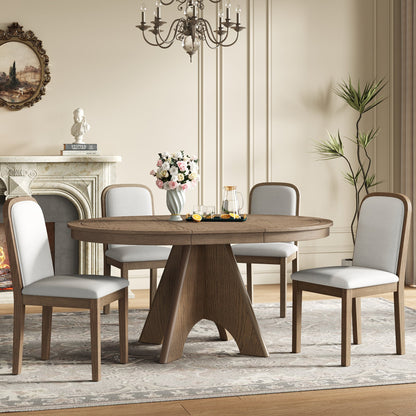 TREXM Vintage Extendable Dining Table Set for 4 - 6 with 4 Upholstered Chairs, 42 to 58 - Inch Rustic Farmhouse Kitchen Table Set with Distressed Finish for Dining Room and Kitchen (Espresso) - 1st Choice Furniture Direct