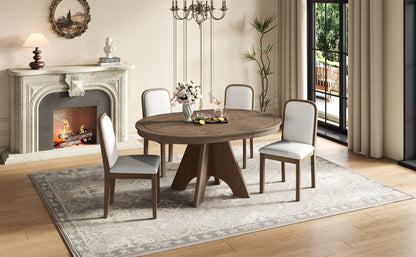 TREXM Vintage Extendable Dining Table Set for 4 - 6 with 4 Upholstered Chairs, 42 to 58 - Inch Rustic Farmhouse Kitchen Table Set with Distressed Finish for Dining Room and Kitchen (Espresso) - 1st Choice Furniture Direct