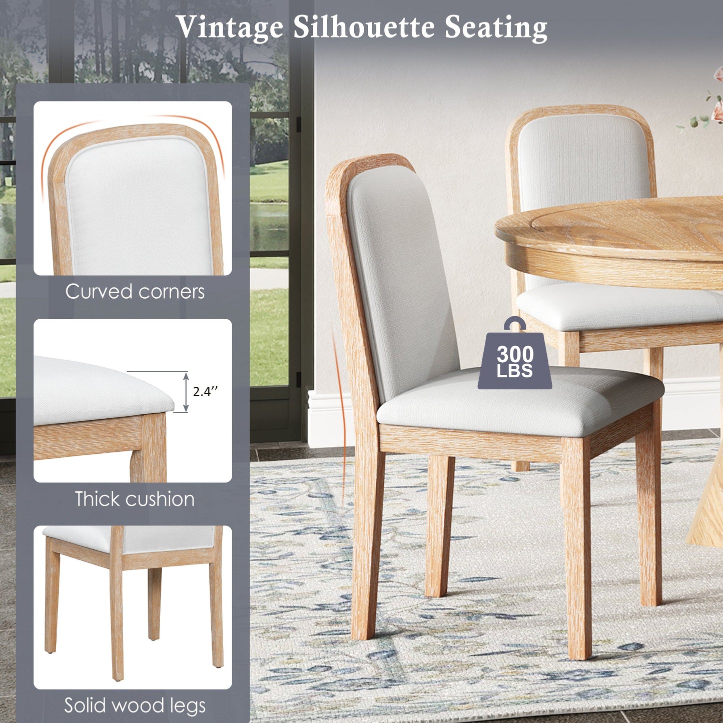 TREXM Vintage Extendable Dining Table Set for 4 - 6 with 4 Upholstered Chairs, 42 to 58 - Inch Rustic Farmhouse Kitchen Table Set with Distressed Finish for Dining Room and Kitchen (Natural Wood Wash) - 1st Choice Furniture Direct