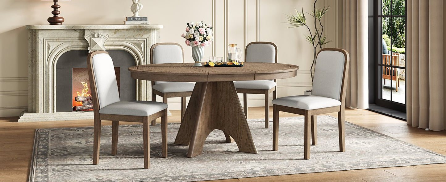 TREXM Vintage Extendable Dining Table Set for 4 - 6 with 4 Upholstered Chairs, 42 to 58 - Inch Rustic Farmhouse Kitchen Table Set with Distressed Finish for Dining Room and Kitchen (Espresso) - 1st Choice Furniture Direct
