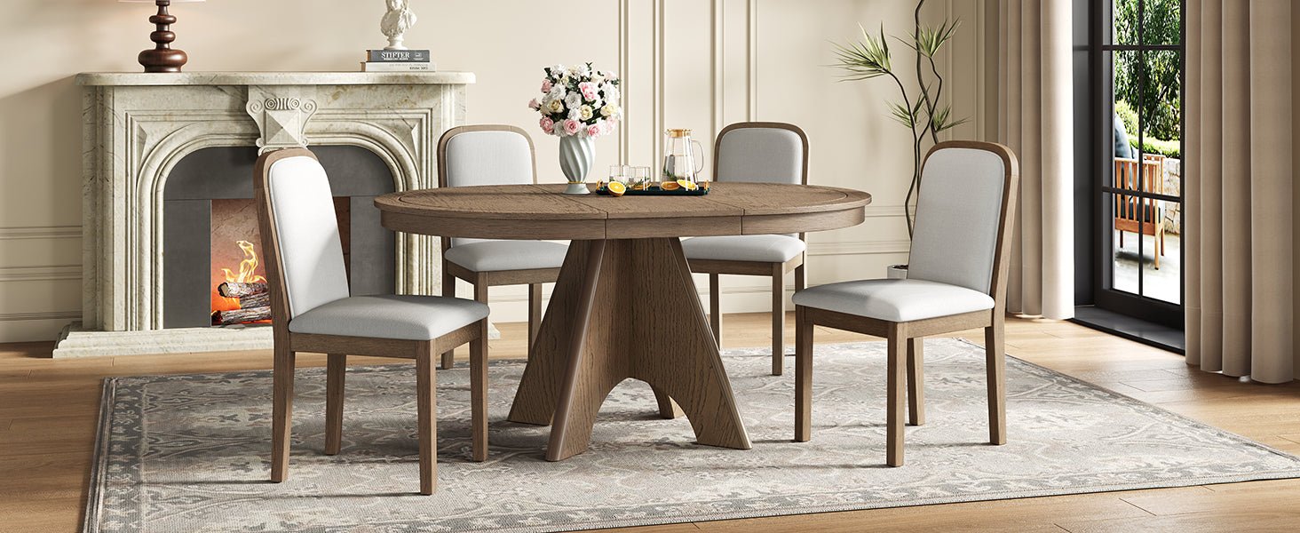 TREXM Vintage Extendable Dining Table Set for 4 - 6 with 4 Upholstered Chairs, 42 to 58 - Inch Rustic Farmhouse Kitchen Table Set with Distressed Finish for Dining Room and Kitchen (Espresso) - 1st Choice Furniture Direct