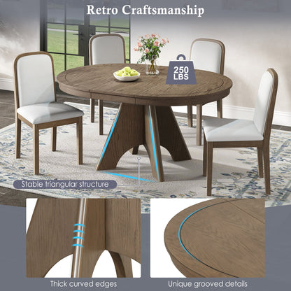 TREXM Vintage Extendable Dining Table Set for 4 - 6 with 4 Upholstered Chairs, 42 to 58 - Inch Rustic Farmhouse Kitchen Table Set with Distressed Finish for Dining Room and Kitchen (Espresso) - 1st Choice Furniture Direct