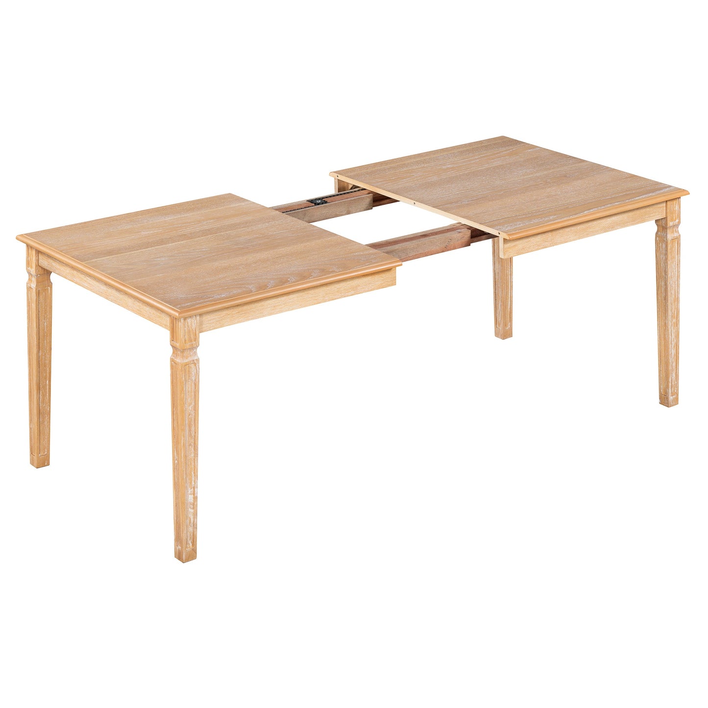 TREXM Vintage Extendable Dining Table Set for 6 with 4 Chairs & Bench, 59 to 72 - Inch Rustic Farmhouse Kitchen Table Set with Distressed Finish and Retro Carved Legs (Natural Wood Wash) - 1st Choice Furniture Direct