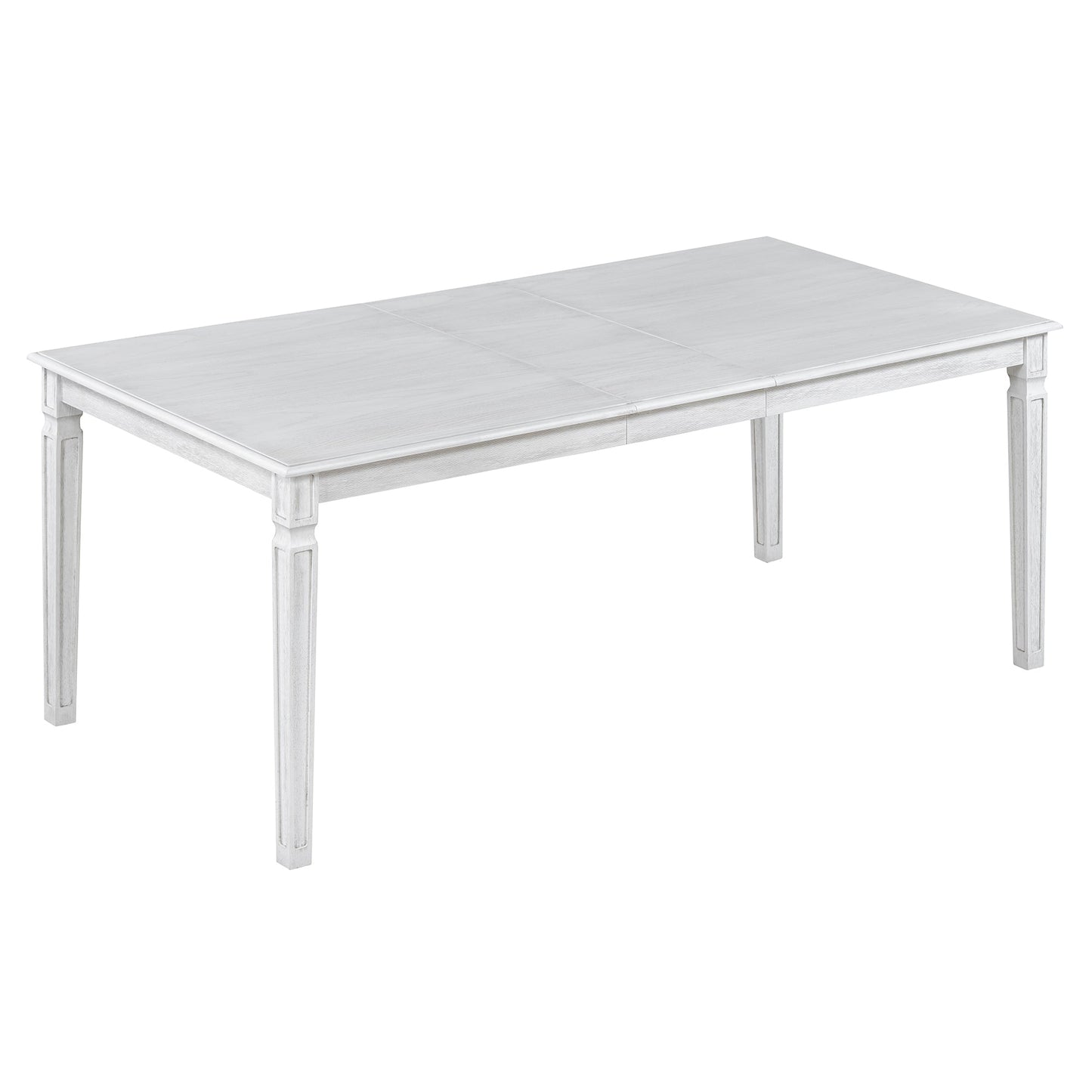TREXM Vintage Extendable Dining Table Set for 6 with 4 Chairs & Bench, 59 to 72 - Inch Rustic Farmhouse Kitchen Table Set with Distressed Finish and Retro Carved Legs (Washed White) - 1st Choice Furniture Direct