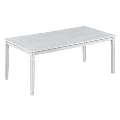 TREXM Vintage Extendable Dining Table Set for 6 with 4 Chairs & Bench, 59 to 72 - Inch Rustic Farmhouse Kitchen Table Set with Distressed Finish and Retro Carved Legs (Washed White) - 1st Choice Furniture Direct