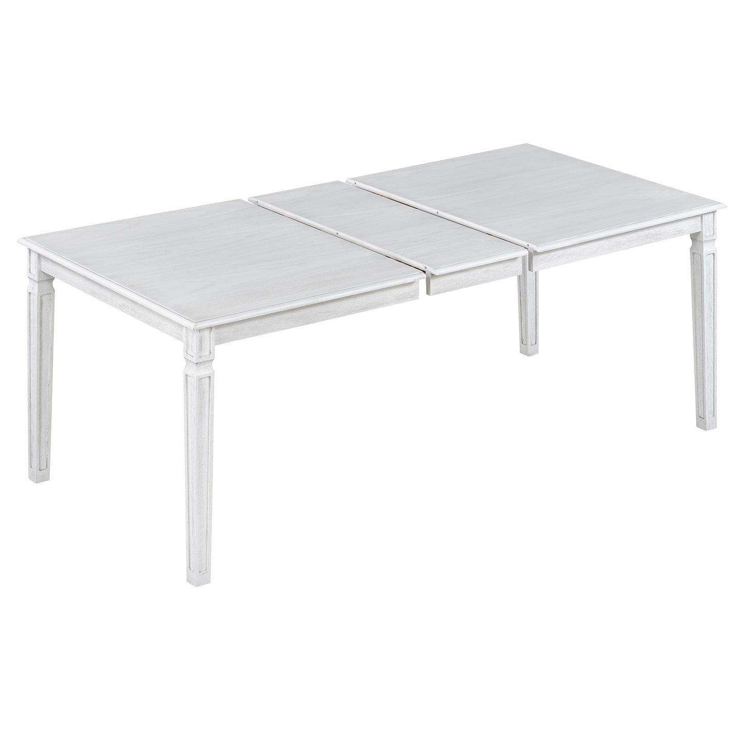 TREXM Vintage Extendable Dining Table Set for 6 with 4 Chairs & Bench, 59 to 72 - Inch Rustic Farmhouse Kitchen Table Set with Distressed Finish and Retro Carved Legs (Washed White) - 1st Choice Furniture Direct