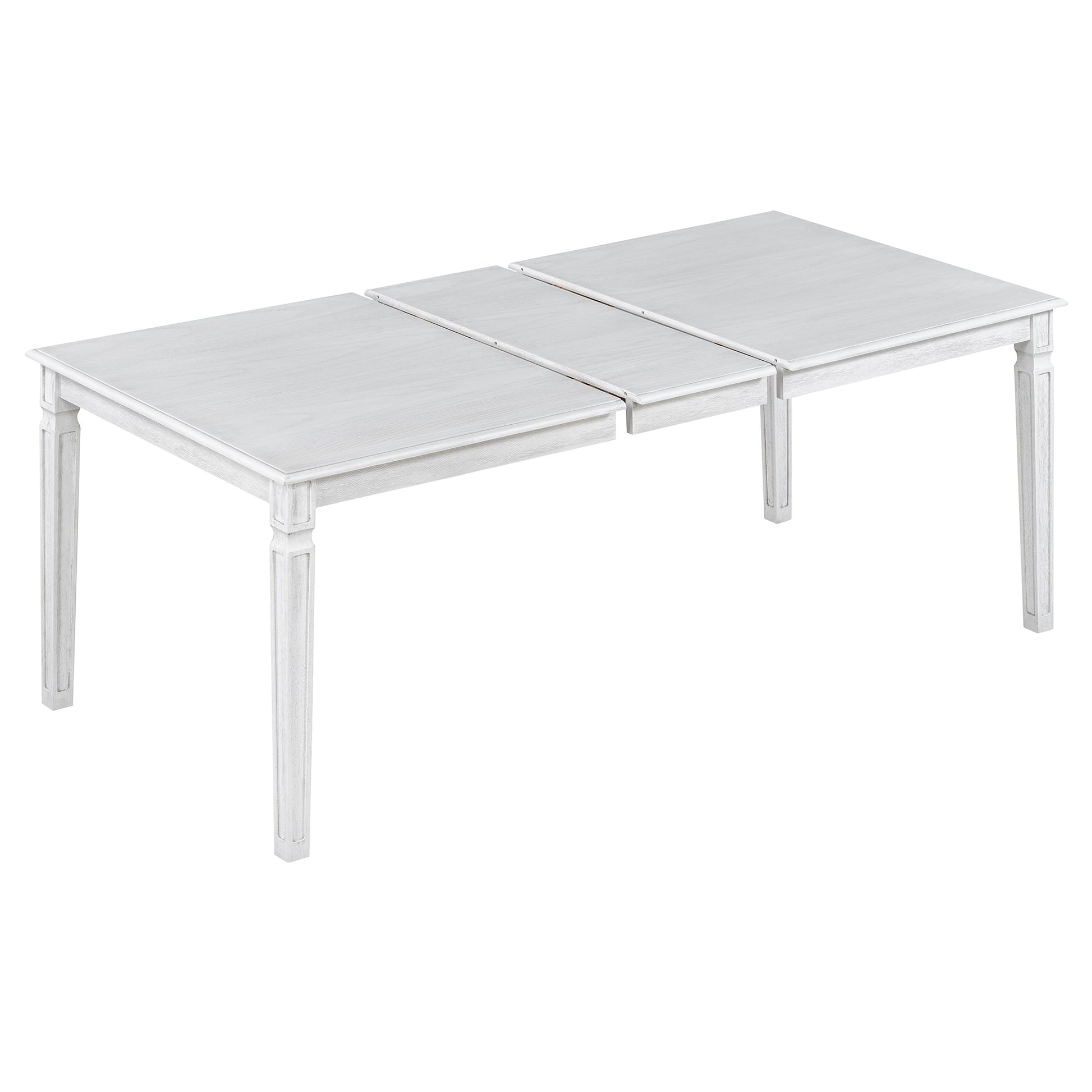 TREXM Vintage Extendable Dining Table Set for 6 with 4 Chairs & Bench, 59 to 72 - Inch Rustic Farmhouse Kitchen Table Set with Distressed Finish and Retro Carved Legs (Washed White) - 1st Choice Furniture Direct