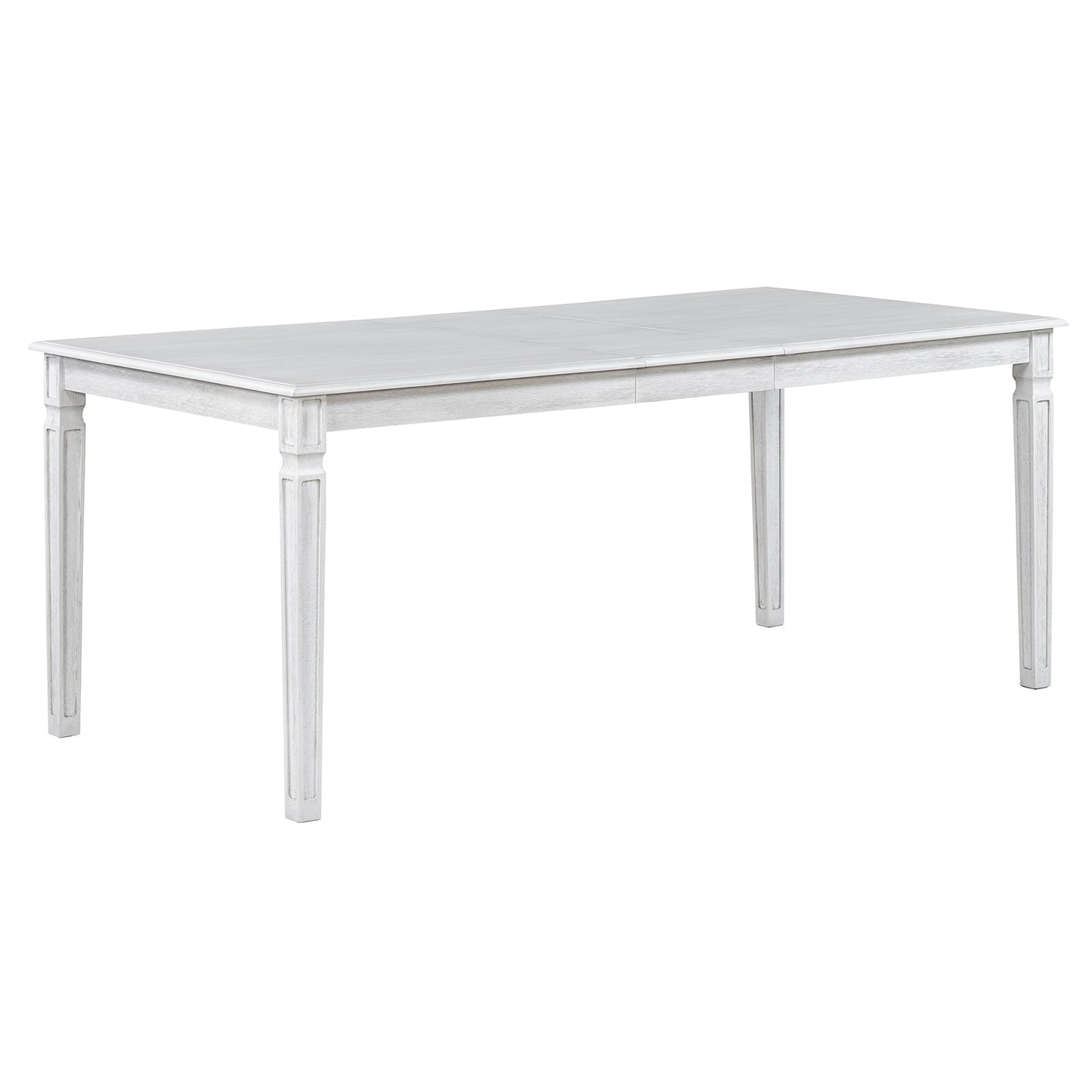 TREXM Vintage Extendable Dining Table Set for 6 with 4 Chairs & Bench, 59 to 72 - Inch Rustic Farmhouse Kitchen Table Set with Distressed Finish and Retro Carved Legs (Washed White) - 1st Choice Furniture Direct