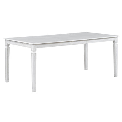 TREXM Vintage Extendable Dining Table Set for 6 with 4 Chairs & Bench, 59 to 72 - Inch Rustic Farmhouse Kitchen Table Set with Distressed Finish and Retro Carved Legs (Washed White) - 1st Choice Furniture Direct