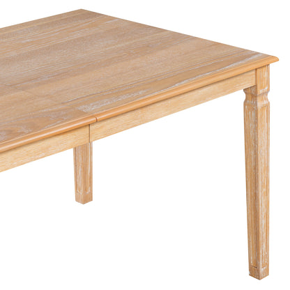 TREXM Vintage Extendable Dining Table Set for 6 with 4 Chairs & Bench, 59 to 72 - Inch Rustic Farmhouse Kitchen Table Set with Distressed Finish and Retro Carved Legs (Natural Wood Wash) - 1st Choice Furniture Direct