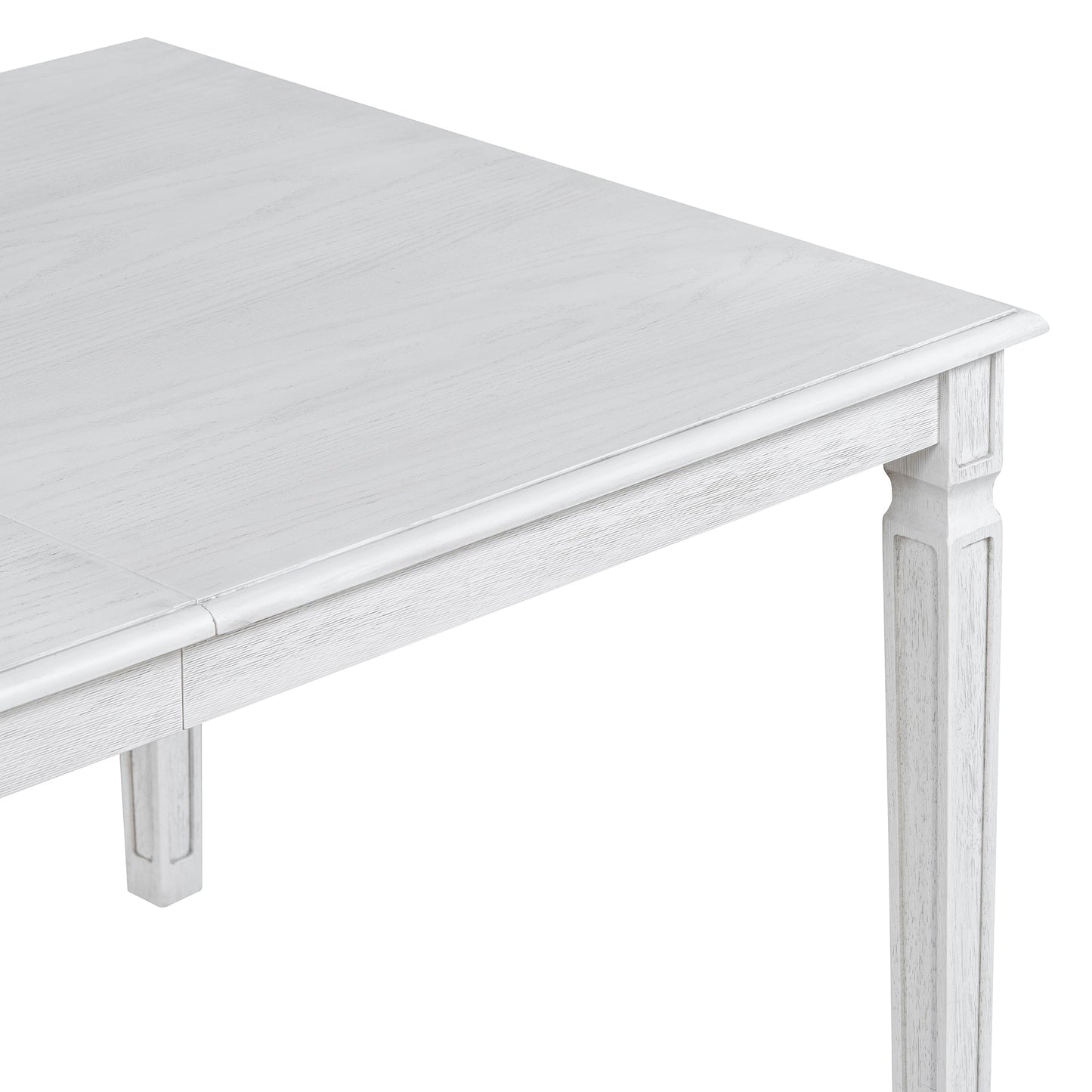 TREXM Vintage Extendable Dining Table Set for 6 with 4 Chairs & Bench, 59 to 72 - Inch Rustic Farmhouse Kitchen Table Set with Distressed Finish and Retro Carved Legs (Washed White) - 1st Choice Furniture Direct