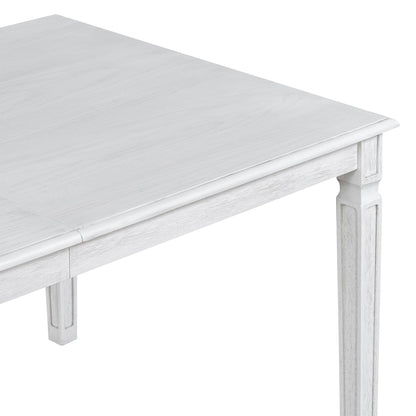 TREXM Vintage Extendable Dining Table Set for 6 with 4 Chairs & Bench, 59 to 72 - Inch Rustic Farmhouse Kitchen Table Set with Distressed Finish and Retro Carved Legs (Washed White) - 1st Choice Furniture Direct