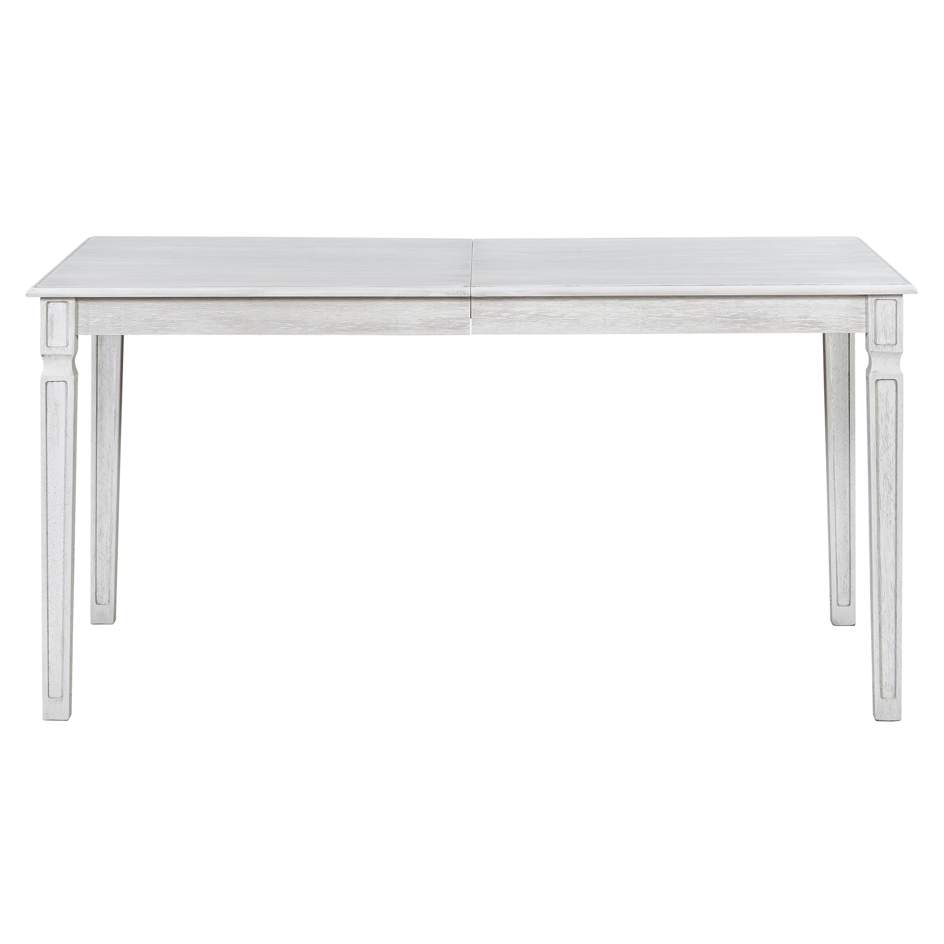 TREXM Vintage Extendable Dining Table Set for 6 with 4 Chairs & Bench, 59 to 72 - Inch Rustic Farmhouse Kitchen Table Set with Distressed Finish and Retro Carved Legs (Washed White) - 1st Choice Furniture Direct