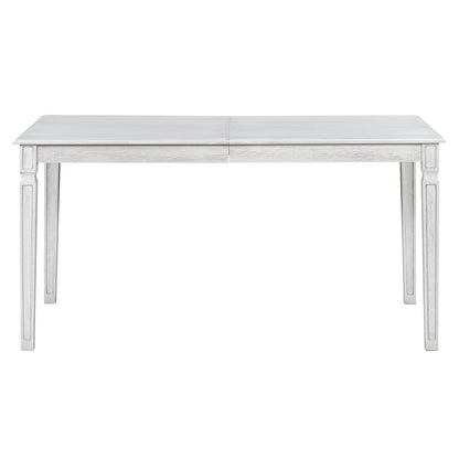 TREXM Vintage Extendable Dining Table Set for 6 with 4 Chairs & Bench, 59 to 72 - Inch Rustic Farmhouse Kitchen Table Set with Distressed Finish and Retro Carved Legs (Washed White) - 1st Choice Furniture Direct
