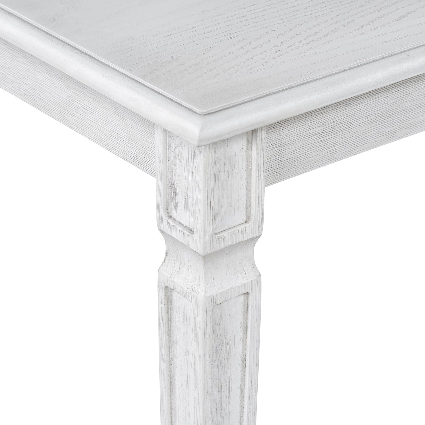 TREXM Vintage Extendable Dining Table Set for 6 with 4 Chairs & Bench, 59 to 72 - Inch Rustic Farmhouse Kitchen Table Set with Distressed Finish and Retro Carved Legs (Washed White) - 1st Choice Furniture Direct