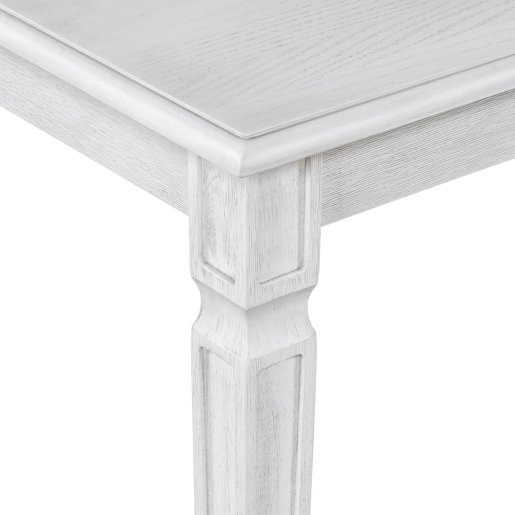 TREXM Vintage Extendable Dining Table Set for 6 with 4 Chairs & Bench, 59 to 72 - Inch Rustic Farmhouse Kitchen Table Set with Distressed Finish and Retro Carved Legs (Washed White) - 1st Choice Furniture Direct