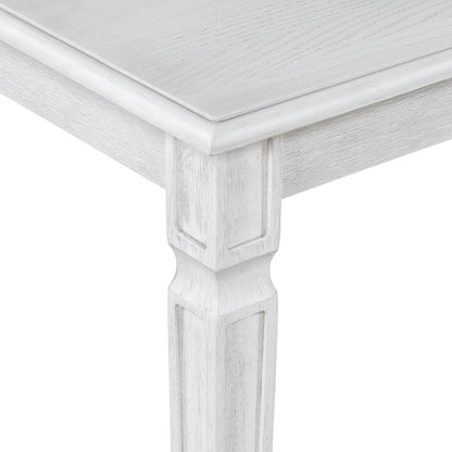 TREXM Vintage Extendable Dining Table Set for 6 with 4 Chairs & Bench, 59 to 72 - Inch Rustic Farmhouse Kitchen Table Set with Distressed Finish and Retro Carved Legs (Washed White) - 1st Choice Furniture Direct