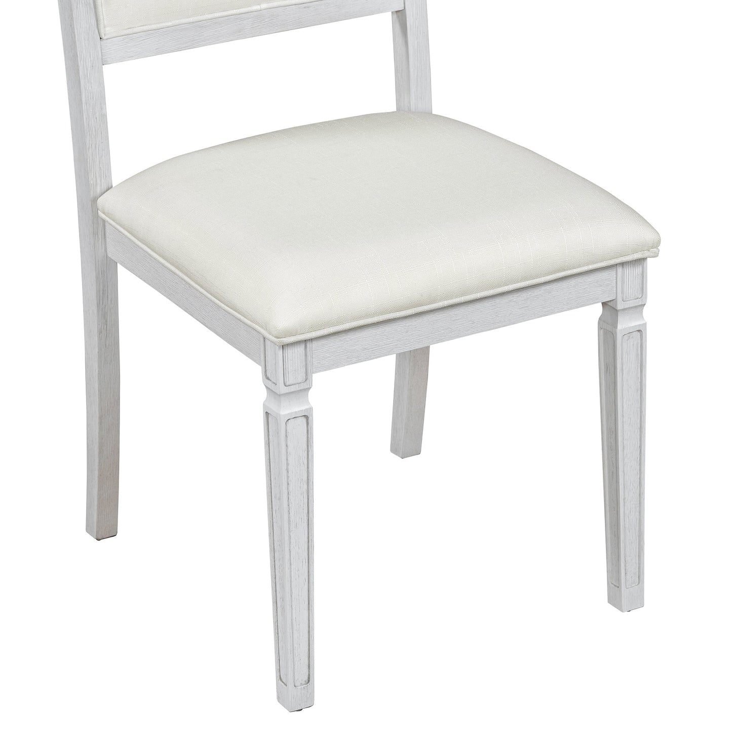 TREXM Vintage Extendable Dining Table Set for 6 with 4 Chairs & Bench, 59 to 72 - Inch Rustic Farmhouse Kitchen Table Set with Distressed Finish and Retro Carved Legs (Washed White) - 1st Choice Furniture Direct