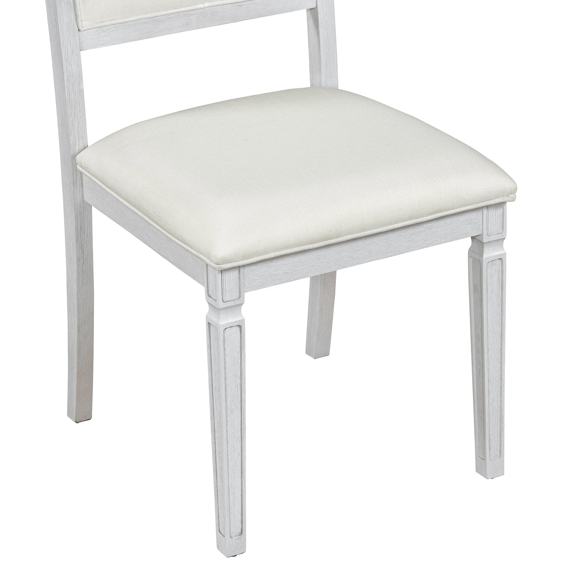 TREXM Vintage Extendable Dining Table Set for 6 with 4 Chairs & Bench, 59 to 72 - Inch Rustic Farmhouse Kitchen Table Set with Distressed Finish and Retro Carved Legs (Washed White) - 1st Choice Furniture Direct