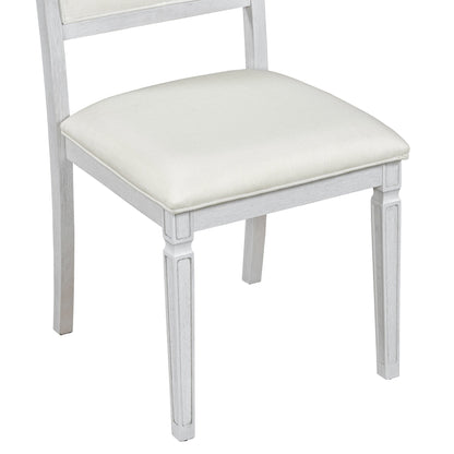 TREXM Vintage Extendable Dining Table Set for 6 with 4 Chairs & Bench, 59 to 72 - Inch Rustic Farmhouse Kitchen Table Set with Distressed Finish and Retro Carved Legs (Washed White) - 1st Choice Furniture Direct