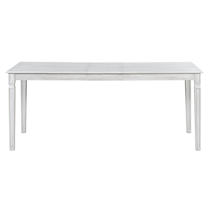 TREXM Vintage Extendable Dining Table Set for 6 with 4 Chairs & Bench, 59 to 72 - Inch Rustic Farmhouse Kitchen Table Set with Distressed Finish and Retro Carved Legs (Washed White) - 1st Choice Furniture Direct