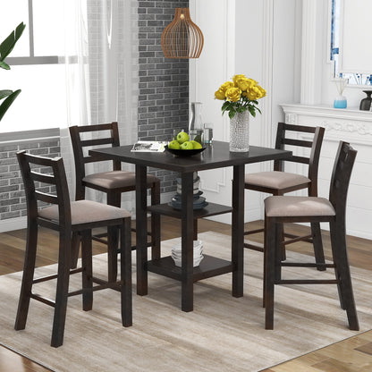 TREXM Wooden Counter Height Dining Set with Padded Chairs and Storage Shelving in Espresso Finish - 1st Choice Furniture Direct