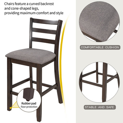 TREXM Wooden Counter Height Dining Set with Padded Chairs and Storage Shelving in Espresso Finish - 1st Choice Furniture Direct